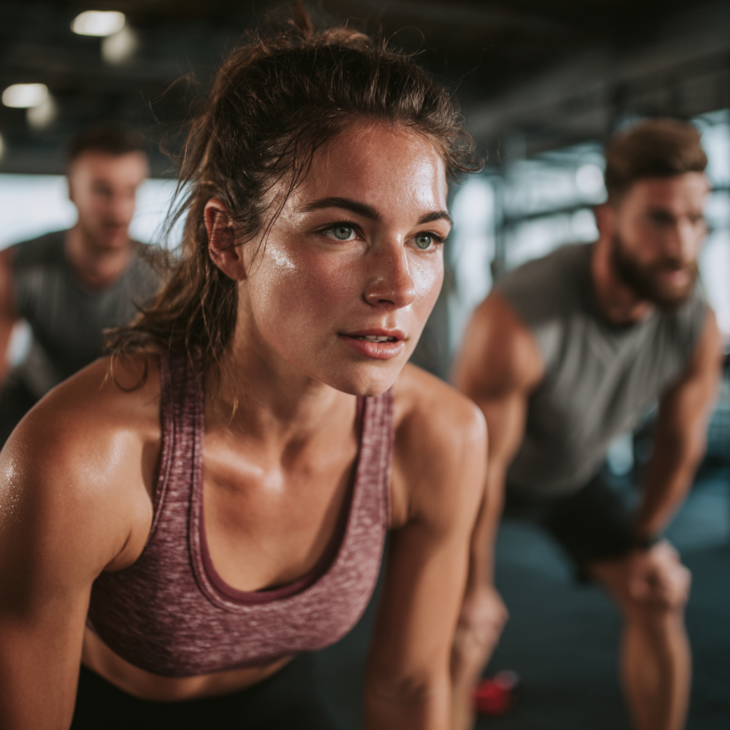 Group of Hungarian adults in their 40s performing strength exercises, demonstrating joint stability and proper form